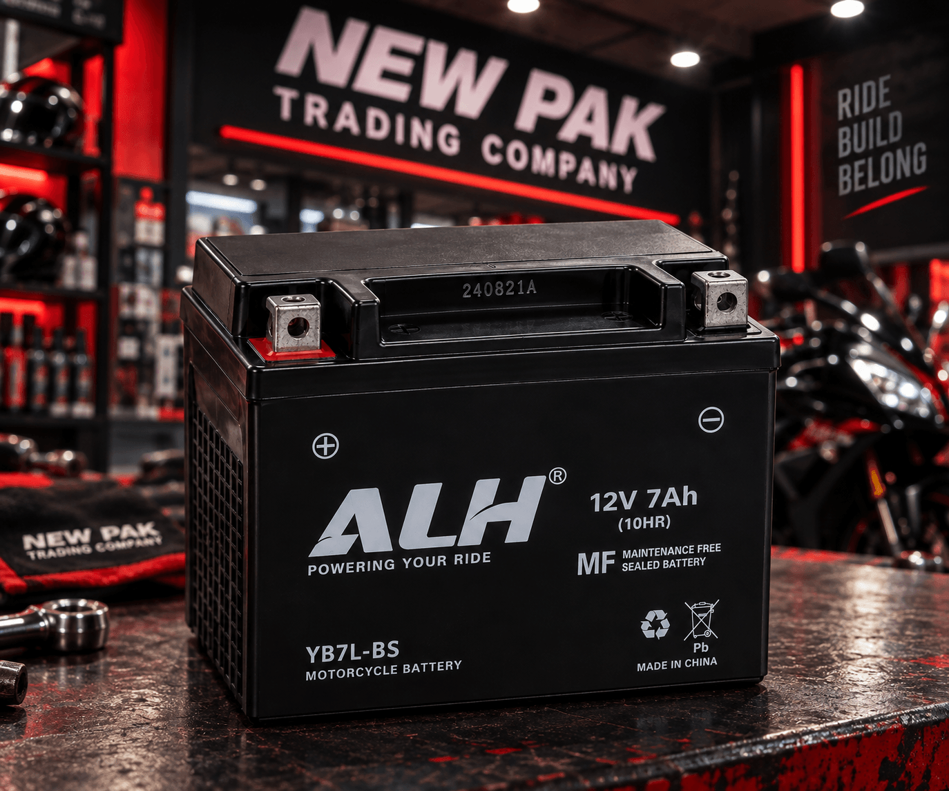 Motorcycle battery and electrical service at New Pak Trading Company