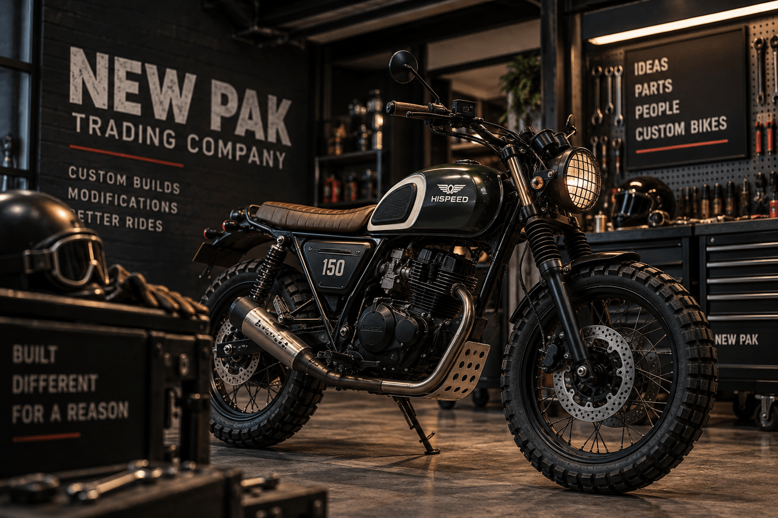 Hispeed 150 scrambler custom build in the New Pak Trading Company workshop